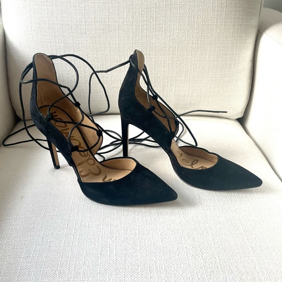 Sam Edelman Helaine Black Suede Lace-Up Strappy Pumps - Picture 4 of 7